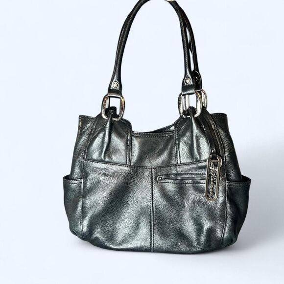 Black Genuine Leather B Makowsky Shoulder Bag with Silver Hardware Animal Print - Picture 1 of 8